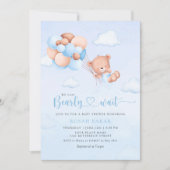 Invitation Boho Teddy Bear Boy Blue Bearly Wait Baby shower (Devant)