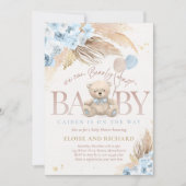 Invitation Boho Teddy Bear Boy Blue Bearly Wait Baby shower (Devant)