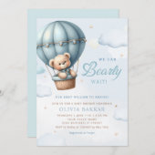 Invitation Boho Teddy Bear Boy Blue Bearly Wait Baby shower (Devant / Derrière)