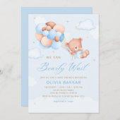 Invitation Boho Teddy Bear Boy Blue Bearly Wait Baby shower I (Devant / Derrière)