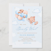 Invitation Boho Teddy Bear Boy Blue Bearly Wait Baby shower I (Devant)