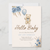Invitation Boho Teddy Bear Boy Blue Bearly Wait Bébé (Devant)
