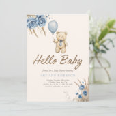 Invitation Boho Teddy Bear Boy Blue Bearly Wait Bébé (Debout devant)