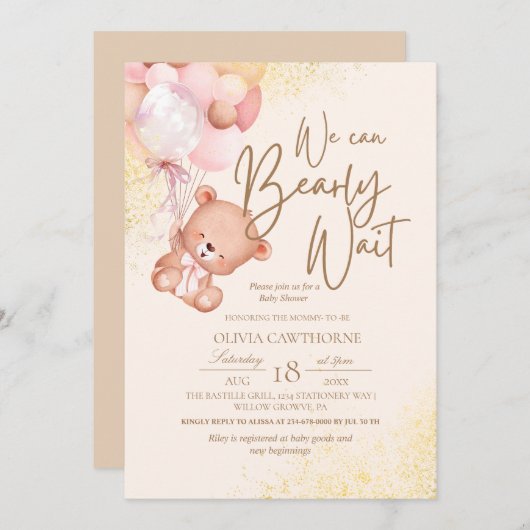 Invitation Boho Teddy Bear Elégant et mignon Baby shower (Devant / Derrière)