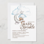 Invitation Boho Teddy Bear Garçon Bleu Bébé Baby shower d'arr (Devant)