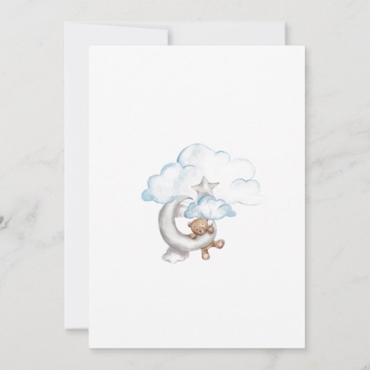 Invitation Boho Teddy Bear Garçon Bleu Bébé Baby shower d'arr (Dos)