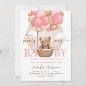 Invitation Boho Teddy Bear Girl Rose Bearly Wait Baby shower (Devant)