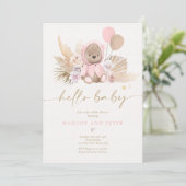 Invitation Boho Teddy Bear Girl Rose Bearly Wait Baby shower (Debout devant)