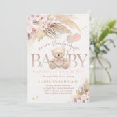 Invitation Boho Teddy Bear Girl Rose Bearly Wait Baby shower (Debout devant)