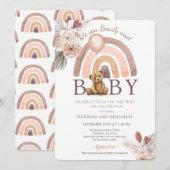 Invitation Boho Teddy Bear Girl Rose Bearly Wait Baby shower (Devant / Derrière)