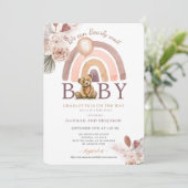Invitation Boho Teddy Bear Girl Rose Bearly Wait Baby shower (Debout devant)