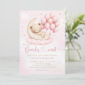 Invitation Boho Teddy Bear Girl Rose Bearly Wait Baby shower (Debout devant)