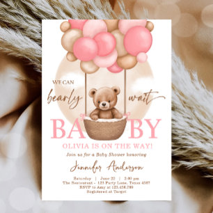 Invitation Boho Teddy Bear Girl Rose Bearly Wait Baby shower