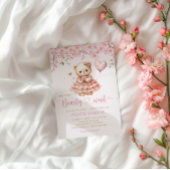 Invitation Boho Teddy Bear Girl Rose Bearly Wait Baby shower