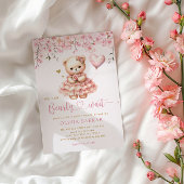 Invitation Boho Teddy Bear Girl Rose Bearly Wait Baby shower