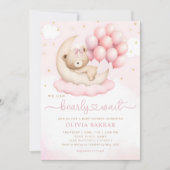 Invitation Boho Teddy Bear Girl Rose Bearly Wait Baby shower (Devant)