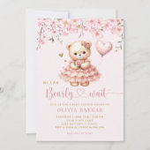 Invitation Boho Teddy Bear Girl Rose Bearly Wait Baby shower (Devant)