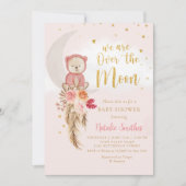 Invitation Boho Teddy Bear Girl Rose Bearly Wait Baby shower (Devant)