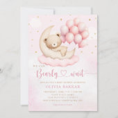 Invitation Boho Teddy Bear Girl Rose Bearly Wait Baby shower (Devant)