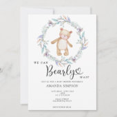 Invitation Boho Teddy Bear Girl Rose Bearly Wait Baby shower (Devant)