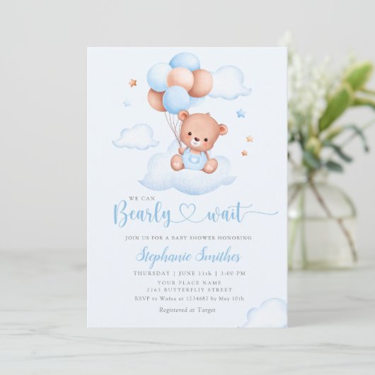 Invitation Boho Teddy Bear Nous Pouvons Bearly Wait Baby show (Debout devant)