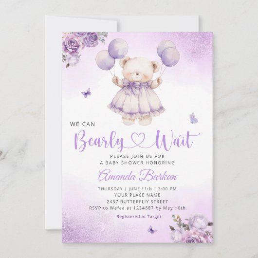 Invitation Boho Teddy Bear Nous Pouvons Bearly Wait Baby show (Devant)
