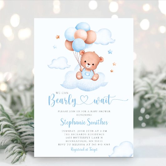 Invitation Boho Teddy Bear Nous Pouvons Bearly Wait Baby show