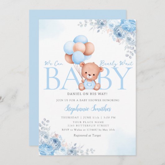 Invitation Boho Teddy Bear Nous Pouvons Bearly Wait Baby show (Devant / Derrière)