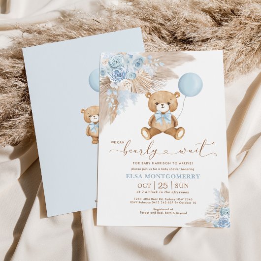 Invitation Boho Teddy Bear Nous Pouvons Bearly Wait Boy Baby 