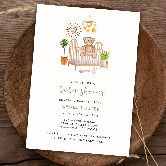 Invitation Boho Teddy Bear Nursery Baby shower