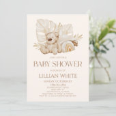 Invitation Boho Teddy Bear Nursery Floral Feuilles Baby showe (Debout devant)