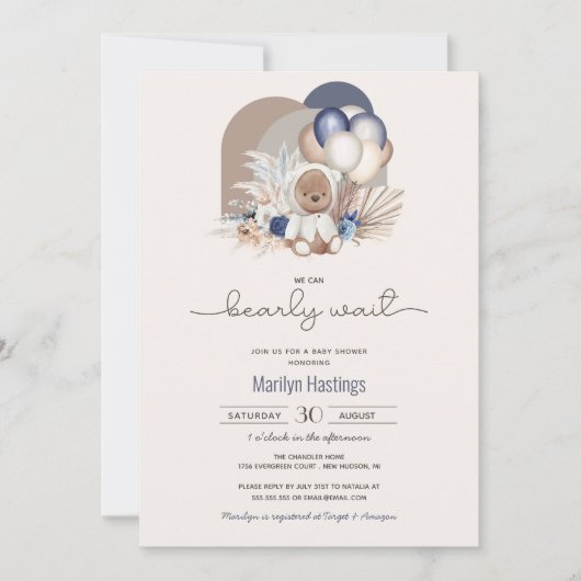 Invitation Boho Teddy Bear, On Peut Attendre Rapidement - Bab (Devant)
