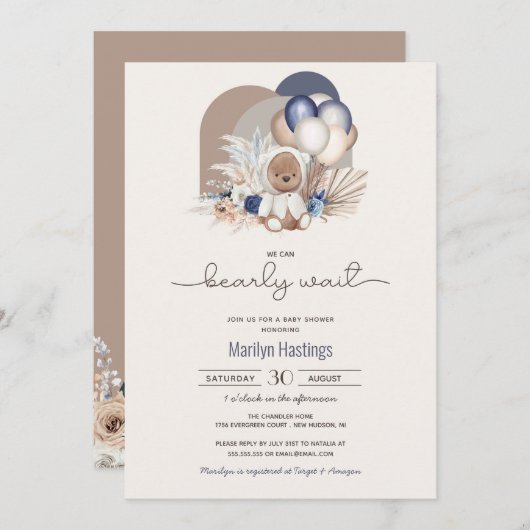 Invitation Boho Teddy Bear, On Peut Attendre Rapidement - Bab (Devant / Derrière)