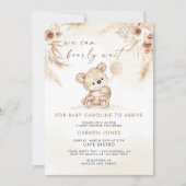 Invitation Boho Teddy Bear Pampas Baby shower en herbe Invita (Devant)