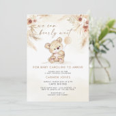 Invitation Boho Teddy Bear Pampas Baby shower en herbe Invita (Debout devant)