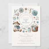 Invitation Boho Teddy Bear Pique-Nique Baby shower Thème Unis (Devant)