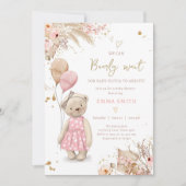 Invitation Boho Teddy Bear Pique-nique Girl Baby shower rose (Devant)