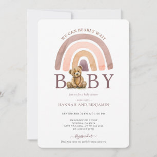 Invitation Boho Teddy Bear Rainbow Girl Baby shower rose