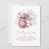 Invitation Boho Teddy Bear rose Bearly Wait Girl Baby shower (Devant)