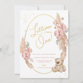 Invitation Boho Teddy Bear rose et or Anniversaire (Devant)