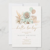 Invitation Boho Teddy Bear Sage Green Bearly Wait Baby shower (Devant)