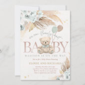 Invitation Boho Teddy Bear Sage Green Bearly Wait Baby shower (Devant)