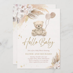 Invitation Boho Teddy Bear Sexe Baby shower neutre
