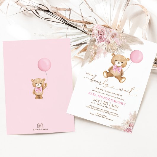 Invitation Boho Teddy Ours Nous Pouvons Attendre Bébé Fille