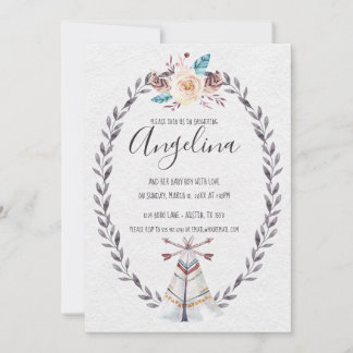 Invitation Boho Teepee Baby shower Aquarelle Flèches Invitati