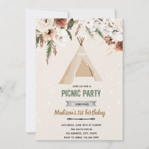 Invitation Boho teepee douche anniversaire