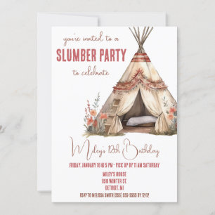 Invitation Boho TeePee Fête de bois d'oeuvre, Couche de nuit,