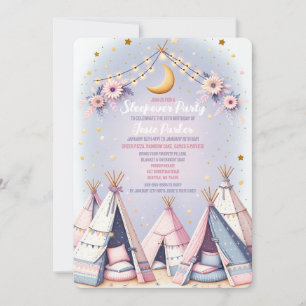 Invitation Boho Teepee Girl Sleepover Parti de bois d'oeuvre