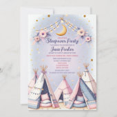 Invitation Boho Teepee Girl Sleepover Parti de bois d'oeuvre (Devant)