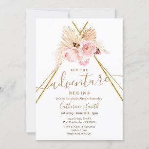 Invitation Boho Teepee Pampas Grass Adventure Baby shower